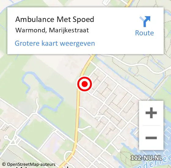 Locatie op kaart van de 112 melding: Ambulance Met Spoed Naar Warmond, Marijkestraat op 6 april 2017 22:39