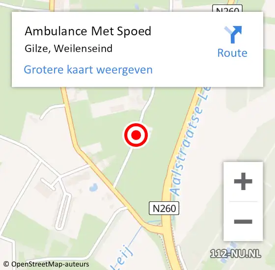 Locatie op kaart van de 112 melding: Ambulance Met Spoed Naar Gilze, Weilenseind op 6 april 2017 22:52