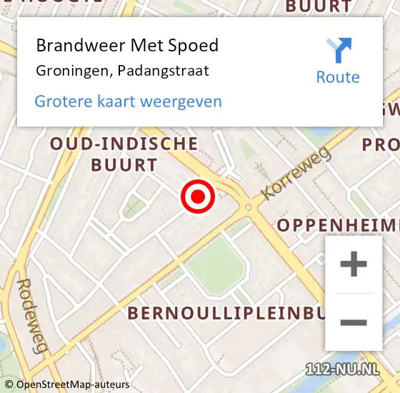 Locatie op kaart van de 112 melding: Brandweer Met Spoed Naar Groningen, Padangstraat op 6 april 2017 23:53