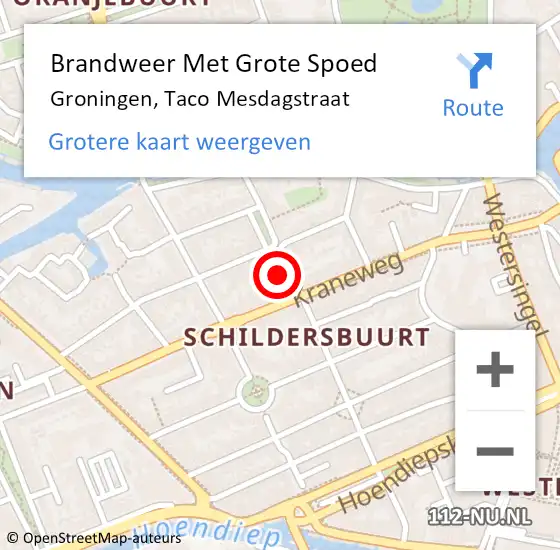 Locatie op kaart van de 112 melding: Brandweer Met Grote Spoed Naar Groningen, Taco Mesdagstraat op 7 april 2017 02:11