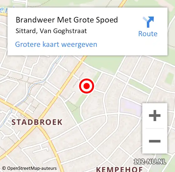 Locatie op kaart van de 112 melding: Brandweer Met Grote Spoed Naar Sittard, Van Goghstraat op 7 april 2017 03:58