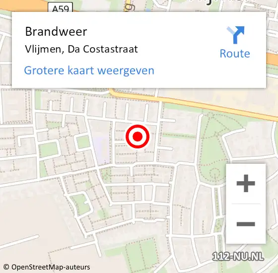 Locatie op kaart van de 112 melding: Brandweer Vlijmen, Da Costastraat op 7 april 2017 04:29