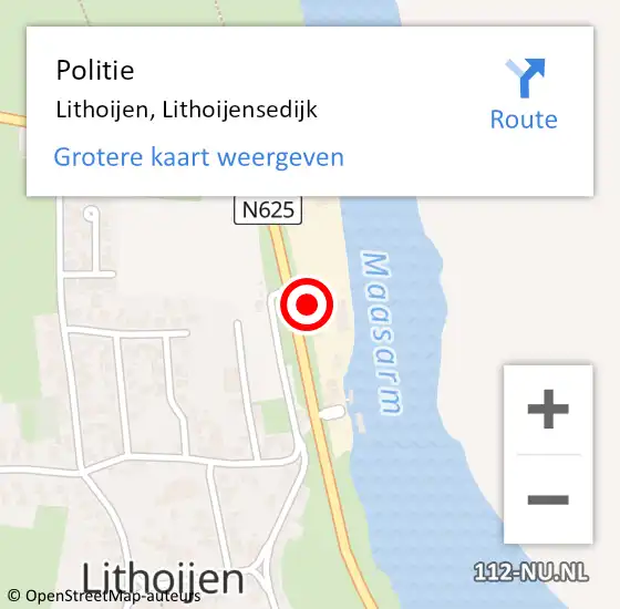 Locatie op kaart van de 112 melding: Politie Lithoijen, Lithoijensedijk op 7 april 2017 06:41