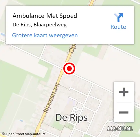 Locatie op kaart van de 112 melding: Ambulance Met Spoed Naar De Rips, Blaarpeelweg op 7 april 2017 07:45