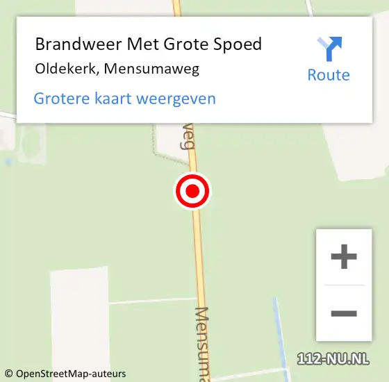 Locatie op kaart van de 112 melding: Brandweer Met Grote Spoed Naar Oldekerk, Mensumaweg op 19 september 2013 13:43