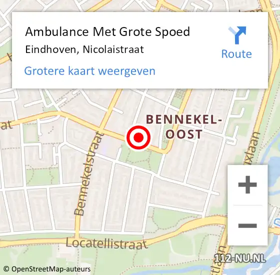 Locatie op kaart van de 112 melding: Ambulance Met Grote Spoed Naar Eindhoven, Nicolaistraat op 7 april 2017 16:05