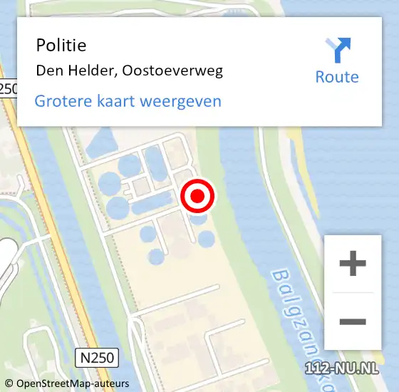 Locatie op kaart van de 112 melding: Politie Den Helder, Oostoeverweg op 7 april 2017 16:26