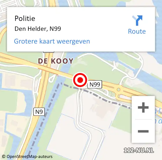 Locatie op kaart van de 112 melding: Politie Den Helder, N99 op 7 april 2017 16:47