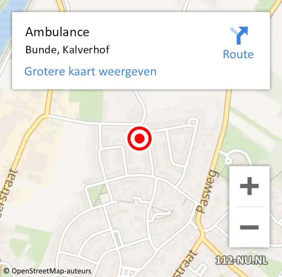 Locatie op kaart van de 112 melding: Ambulance Bunde, Kalverhof op 16 januari 2014 12:45