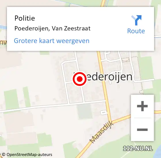 Locatie op kaart van de 112 melding: Politie Poederoijen, Van Zeestraat op 7 april 2017 17:01