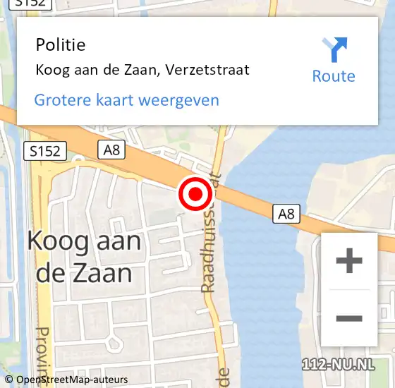 Locatie op kaart van de 112 melding: Politie Koog aan de Zaan, Verzetstraat op 7 april 2017 18:59