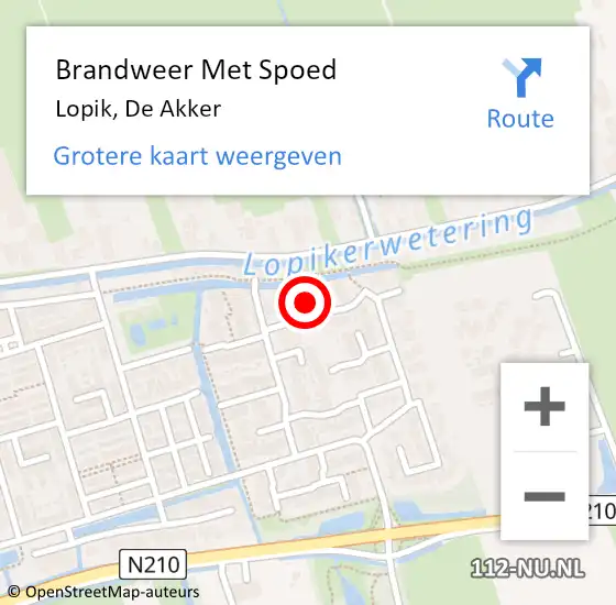 Locatie op kaart van de 112 melding: Brandweer Met Spoed Naar Lopik, De Akker op 7 april 2017 19:00