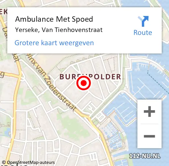 Locatie op kaart van de 112 melding: Ambulance Met Spoed Naar Yerseke, Van Tienhovenstraat op 7 april 2017 20:49
