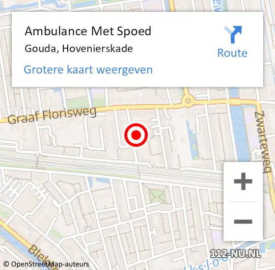 Locatie op kaart van de 112 melding: Ambulance Met Spoed Naar Gouda, Hovenierskade op 7 april 2017 21:06