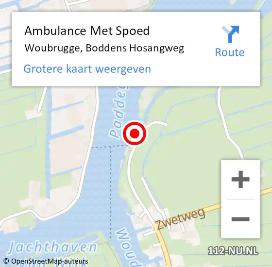 Locatie op kaart van de 112 melding: Ambulance Met Spoed Naar Woubrugge, Boddens Hosangweg op 7 april 2017 22:35