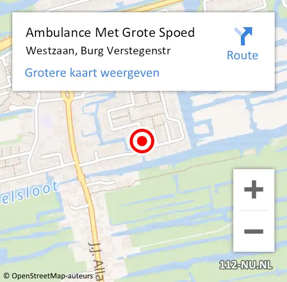 Locatie op kaart van de 112 melding: Ambulance Met Grote Spoed Naar Westzaan, Burg Verstegenstr op 8 april 2017 00:30