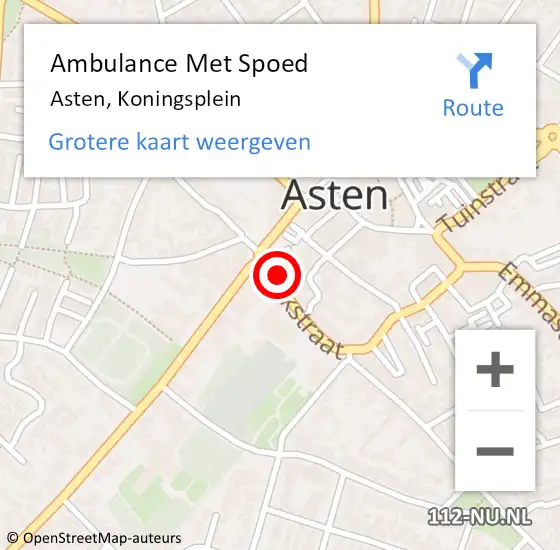 Locatie op kaart van de 112 melding: Ambulance Met Spoed Naar Asten, Koningsplein op 8 april 2017 01:08