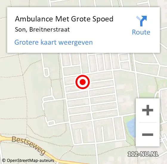 Locatie op kaart van de 112 melding: Ambulance Met Grote Spoed Naar Son, Breitnerstraat op 8 april 2017 02:16