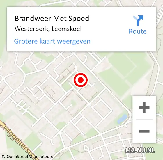 Locatie op kaart van de 112 melding: Brandweer Met Spoed Naar Westerbork, Leemskoel op 8 april 2017 02:35