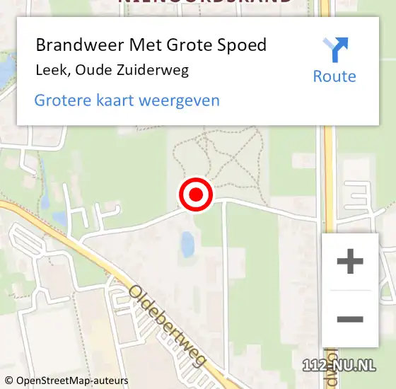 Locatie op kaart van de 112 melding: Brandweer Met Grote Spoed Naar Leek, Oude Zuiderweg op 8 april 2017 02:53