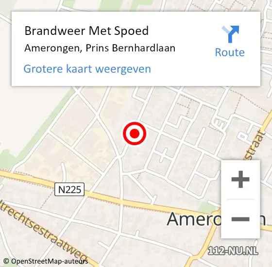 Locatie op kaart van de 112 melding: Brandweer Met Spoed Naar Amerongen, Prins Bernhardlaan op 8 april 2017 07:32