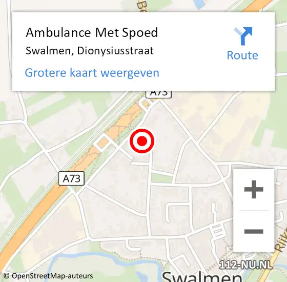 Locatie op kaart van de 112 melding: Ambulance Met Spoed Naar Swalmen, Dionysiusstraat op 8 april 2017 07:36