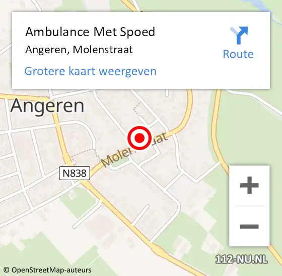 Locatie op kaart van de 112 melding: Ambulance Met Spoed Naar Angeren, Molenstraat op 8 april 2017 08:32