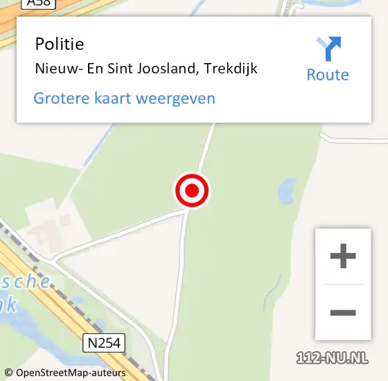 Locatie op kaart van de 112 melding: Politie Nieuw- En Sint Joosland, Trekdijk op 8 april 2017 11:02