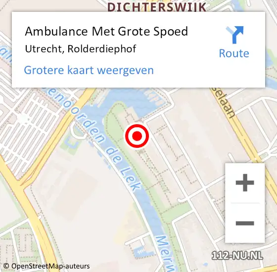 Locatie op kaart van de 112 melding: Ambulance Met Grote Spoed Naar Utrecht, Rolderdiephof op 8 april 2017 12:40