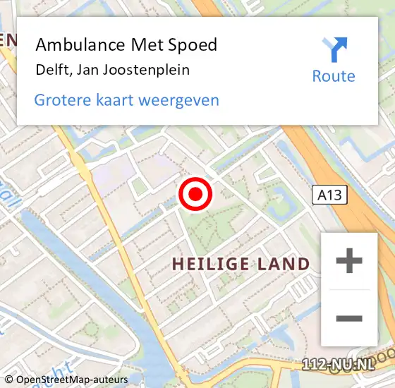 Locatie op kaart van de 112 melding: Ambulance Met Spoed Naar Delft, Jan Joostenplein op 8 april 2017 12:51