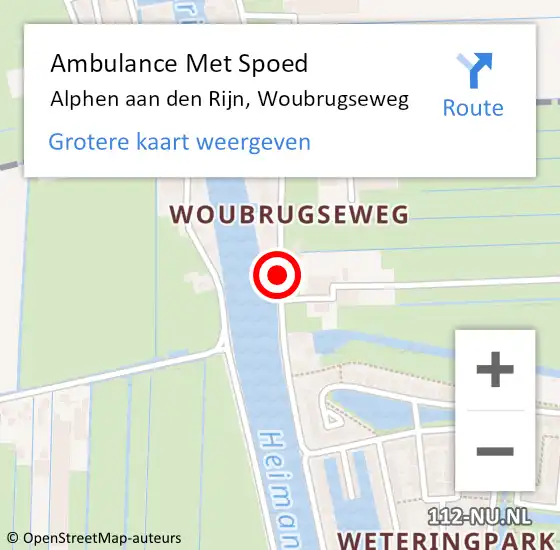 Locatie op kaart van de 112 melding: Ambulance Met Spoed Naar Alphen aan den rijn, Woubrugseweg op 8 april 2017 13:41