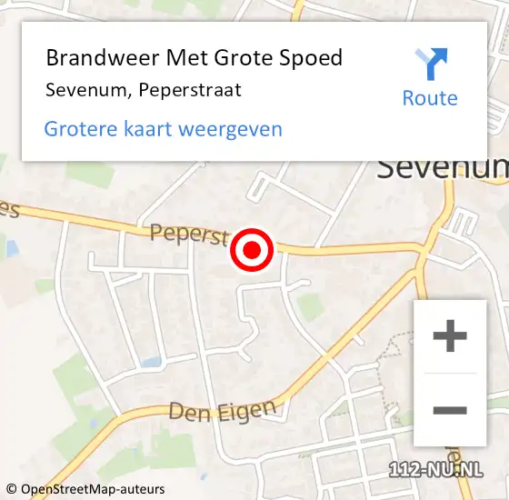 Locatie op kaart van de 112 melding: Brandweer Met Grote Spoed Naar Sevenum, Peperstraat op 8 april 2017 14:03