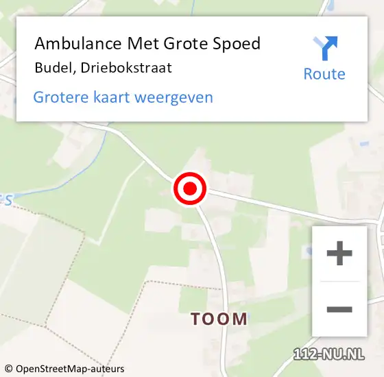 Locatie op kaart van de 112 melding: Ambulance Met Grote Spoed Naar Budel, Driebokstraat op 8 april 2017 14:38