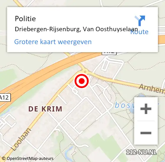 Locatie op kaart van de 112 melding: Politie Driebergen-Rijsenburg, Van Oosthuyselaan op 8 april 2017 18:30