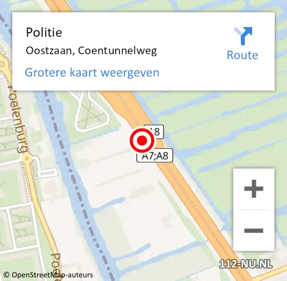 Locatie op kaart van de 112 melding: Politie Oostzaan, Coentunnelweg op 8 april 2017 19:58