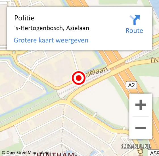 Locatie op kaart van de 112 melding: Politie 's-Hertogenbosch, Azielaan op 16 januari 2014 14:33