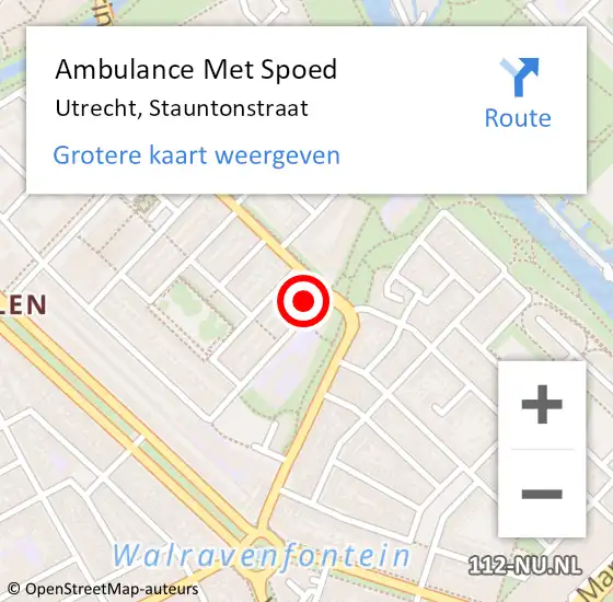 Locatie op kaart van de 112 melding: Ambulance Met Spoed Naar Utrecht, Stauntonstraat op 8 april 2017 22:43