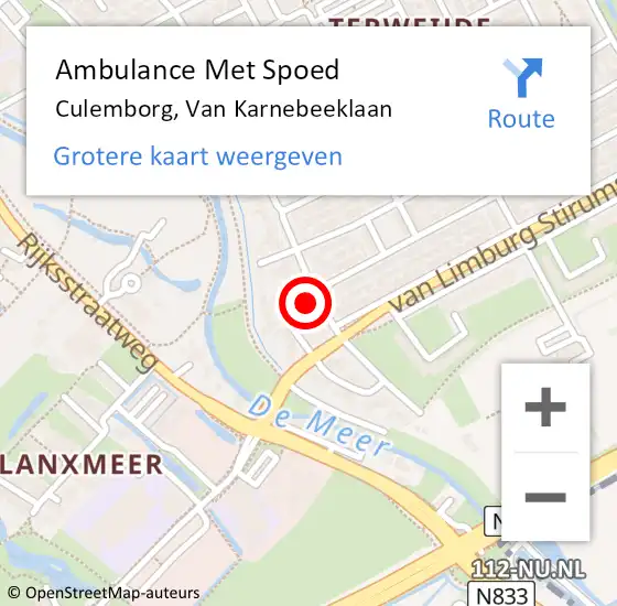 Locatie op kaart van de 112 melding: Ambulance Met Spoed Naar Culemborg, Van Karnebeeklaan op 8 april 2017 22:48