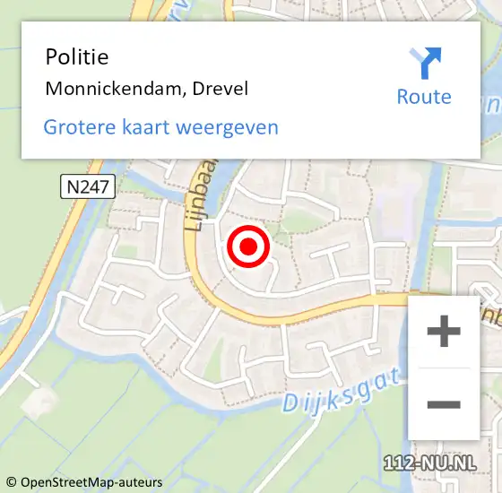 Locatie op kaart van de 112 melding: Politie Monnickendam, Drevel op 8 april 2017 23:48