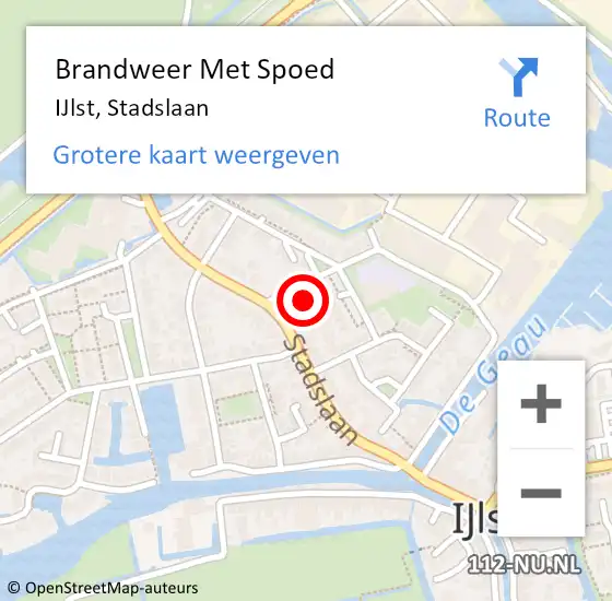 Locatie op kaart van de 112 melding: Brandweer Met Spoed Naar IJlst, Stadslaan op 9 april 2017 00:45