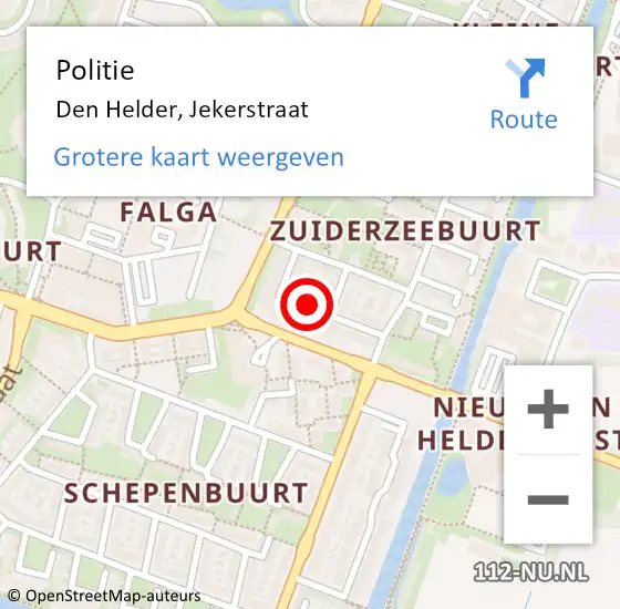 Locatie op kaart van de 112 melding: Politie Den Helder, Jekerstraat op 9 april 2017 01:26