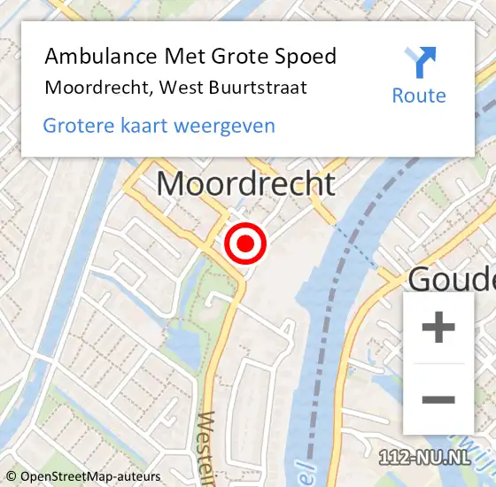 Locatie op kaart van de 112 melding: Ambulance Met Grote Spoed Naar Moordrecht, West Buurtstraat op 9 april 2017 01:32