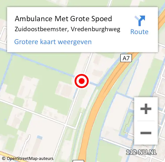 Locatie op kaart van de 112 melding: Ambulance Met Grote Spoed Naar Zuidoostbeemster, Vredenburghweg op 9 april 2017 01:39