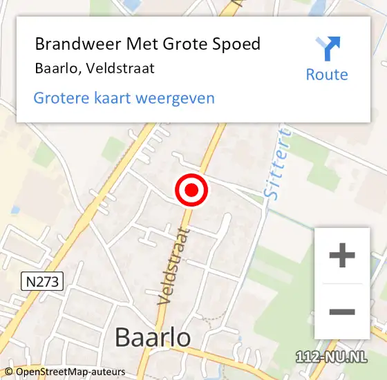 Locatie op kaart van de 112 melding: Brandweer Met Grote Spoed Naar Baarlo, Veldstraat op 9 april 2017 06:09