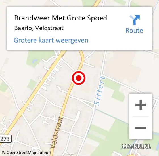 Locatie op kaart van de 112 melding: Brandweer Met Grote Spoed Naar Baarlo, Veldstraat op 9 april 2017 06:15
