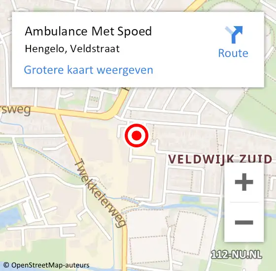 Locatie op kaart van de 112 melding: Ambulance Met Spoed Naar Hengelo, Veldstraat op 16 januari 2014 15:09