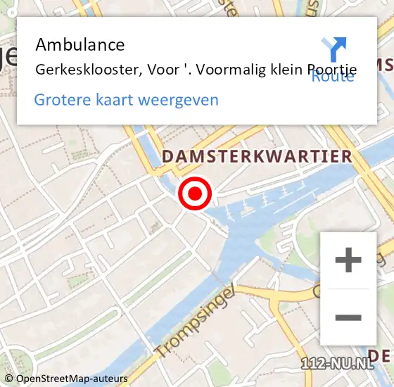 Locatie op kaart van de 112 melding: Ambulance Kootstertille, Voor '. Voormalig klein Poortje op 9 april 2017 11:41