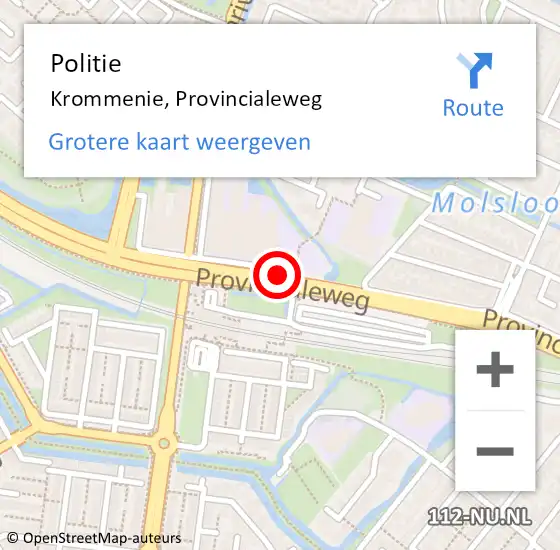 Locatie op kaart van de 112 melding: Politie Krommenie, Provincialeweg op 9 april 2017 12:06