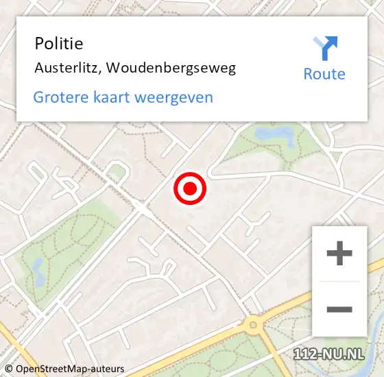 Locatie op kaart van de 112 melding: Politie Austerlitz, Woudenbergseweg op 9 april 2017 12:14