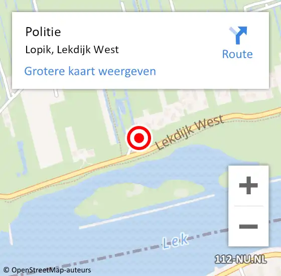 Locatie op kaart van de 112 melding: Politie Lopik, Lekdijk West op 9 april 2017 13:23